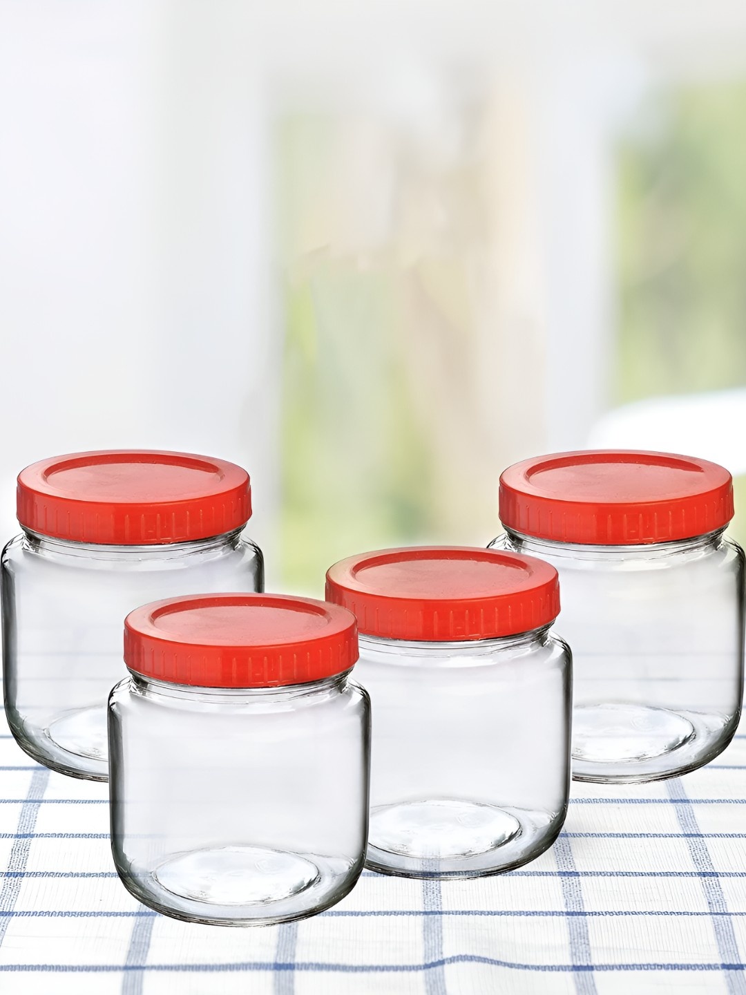 

CROCO JAR Piramal Transparent & Red 4 Pieces Glass Food Containers 500 ml Each