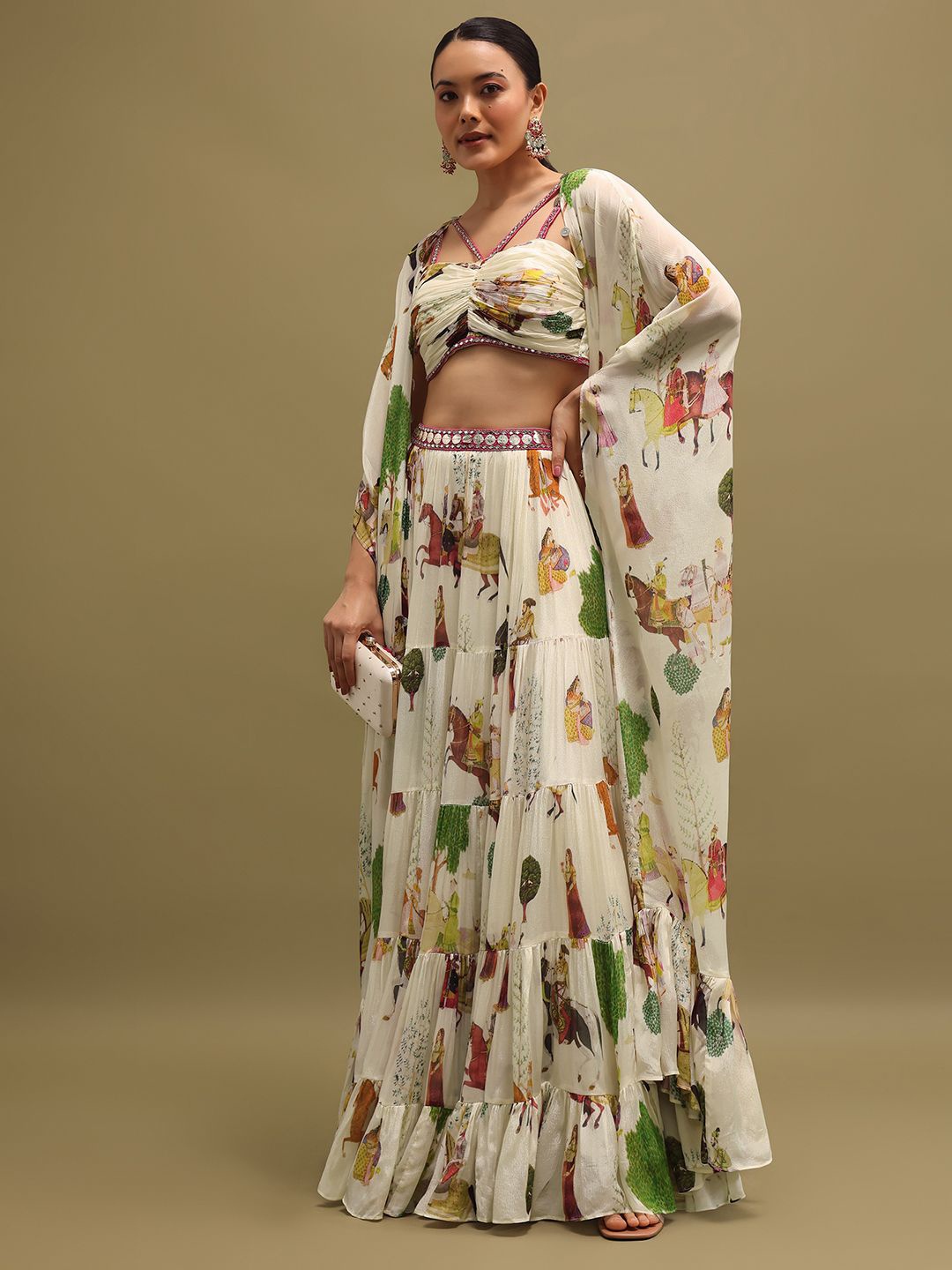 

KALKI Fashion Printed Ready to Wear Lehenga & Blouse With Dupatta, White