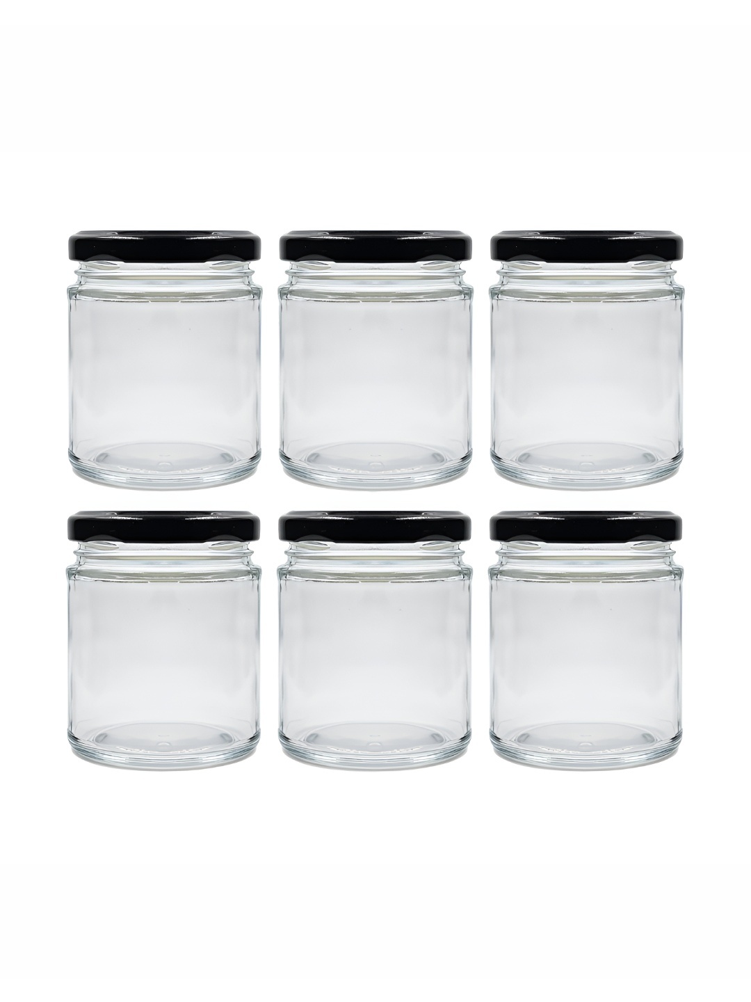 

CROCO JAR Transparent & Black 6 Pieces Storage Glass Jars - 190 ml