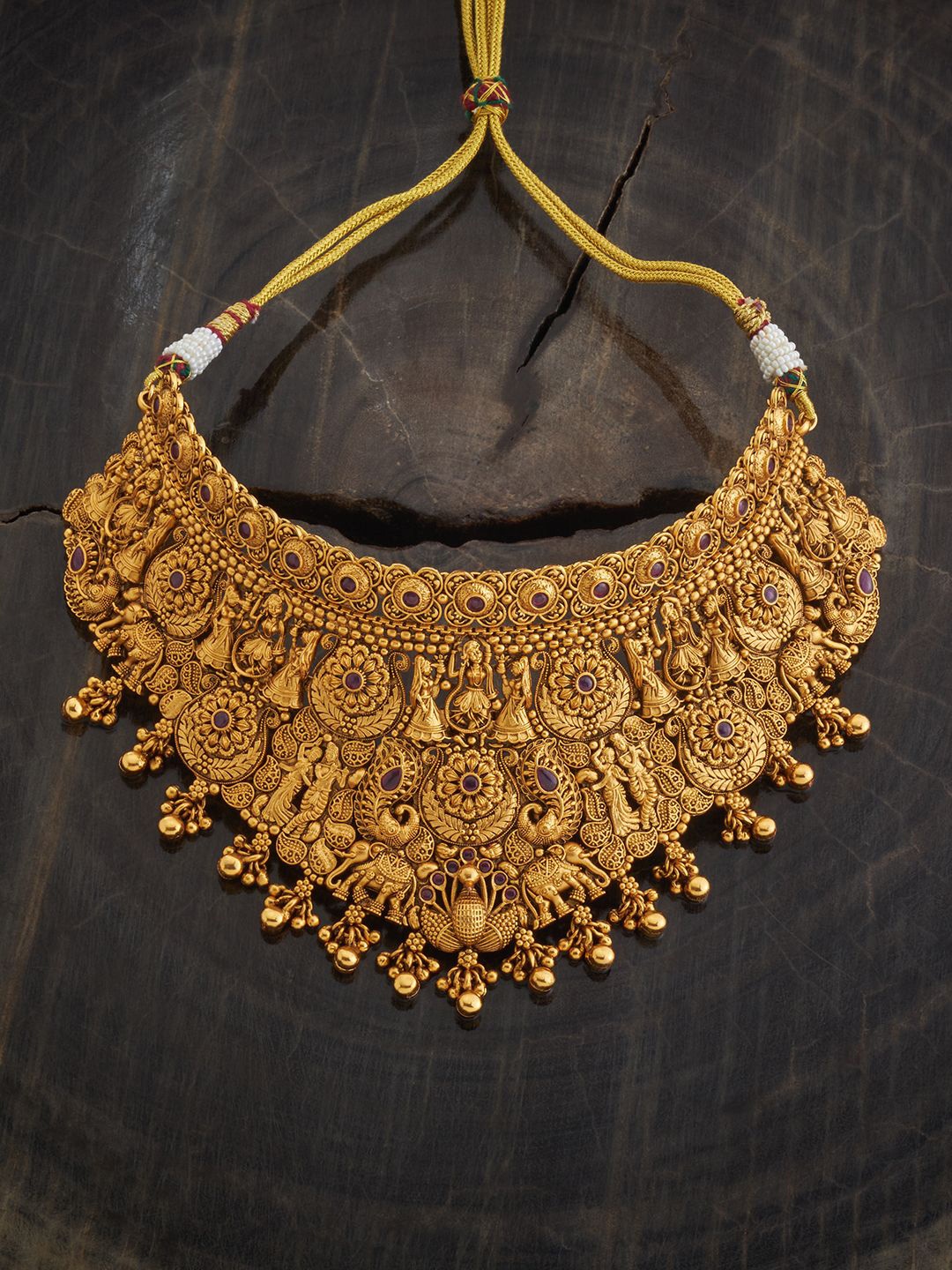 

Kushal's Fashion Jewellery Copper Gold-Plated Artificial Stones Studded Antique Necklace