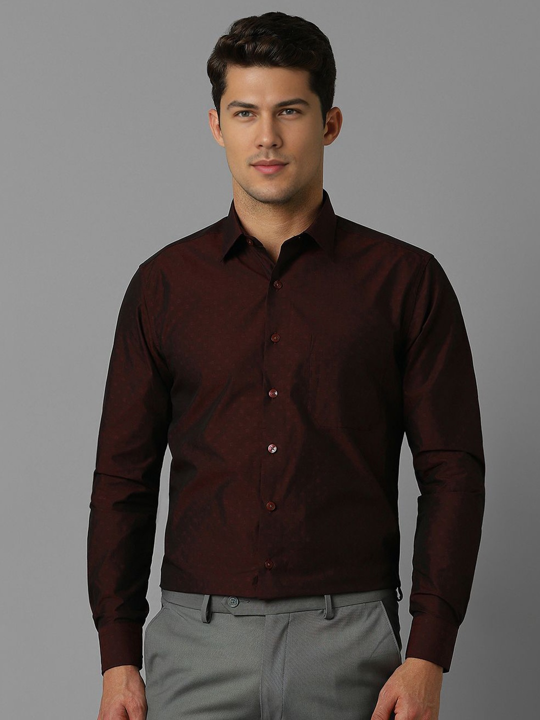 

Louis Philippe Men Slim Fit Floral Opaque Formal Shirt, Brown