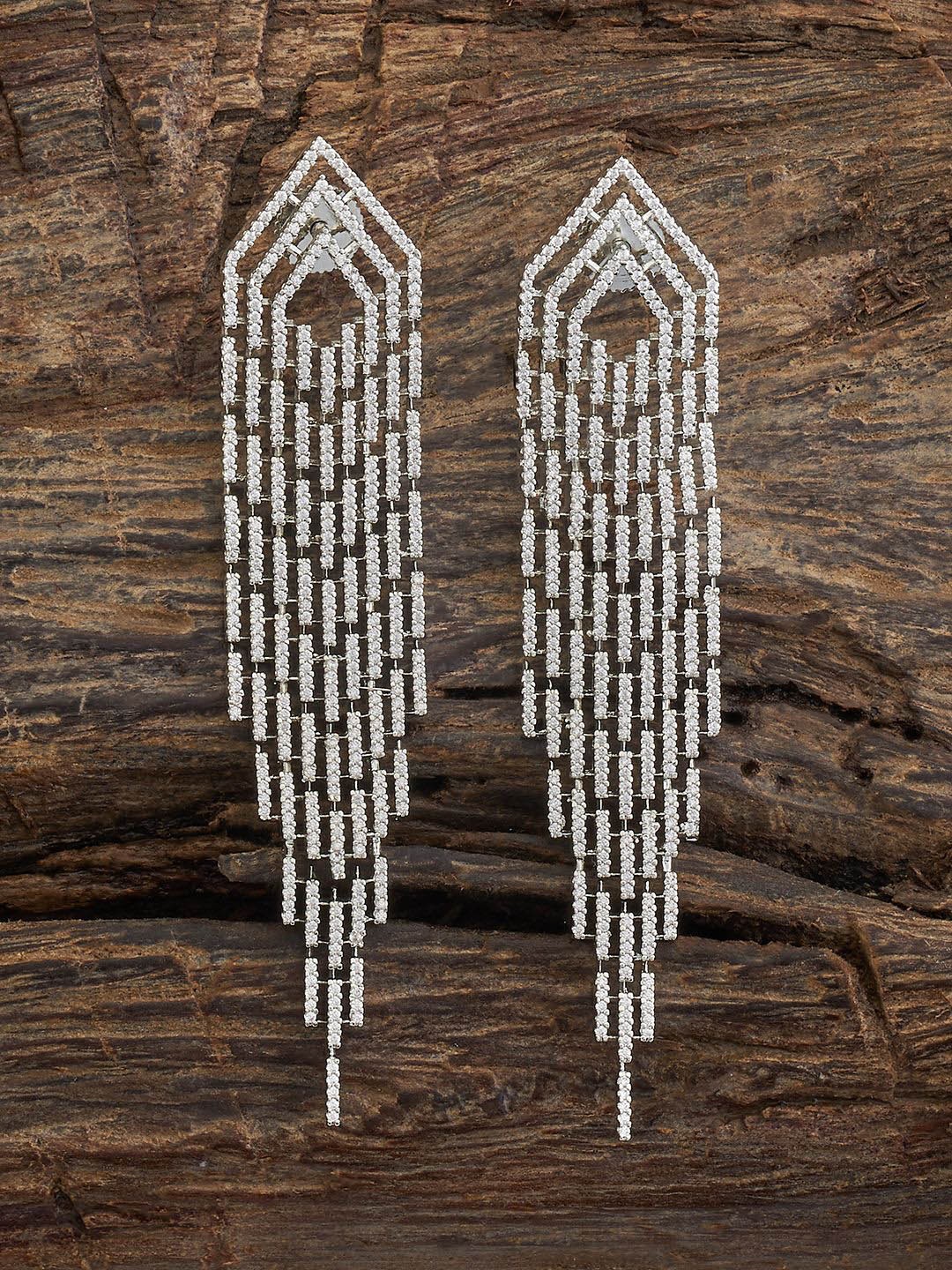 

Kushal's Fashion Jewellery Contemporary Cubic Zirconia Rhodium Plated Drop Earrings, White