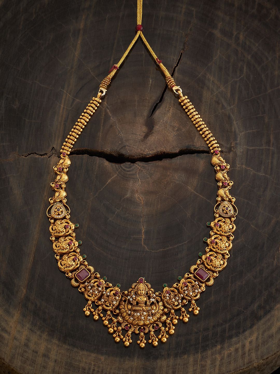 

Kushal's Fashion Jewellery 92.5 Pure Silver Gold-Plated Artificial Stones Temple Necklace