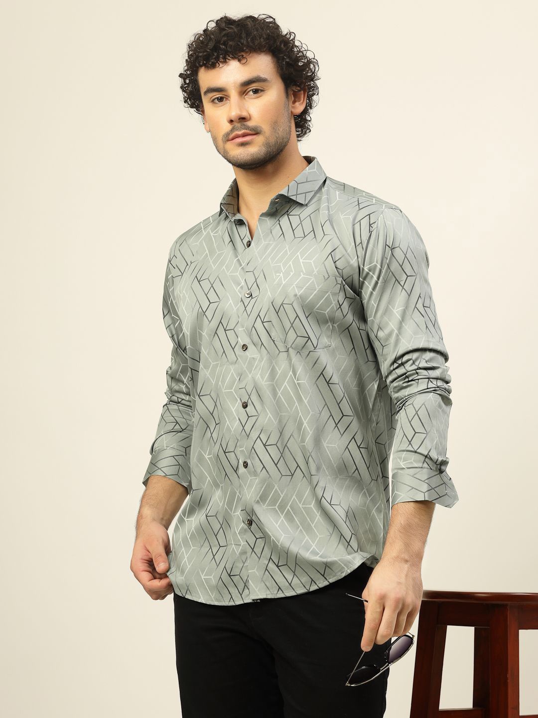 

JADEBERRY Men Classic Slim Fit Opaque Printed Formal Shirt, Grey