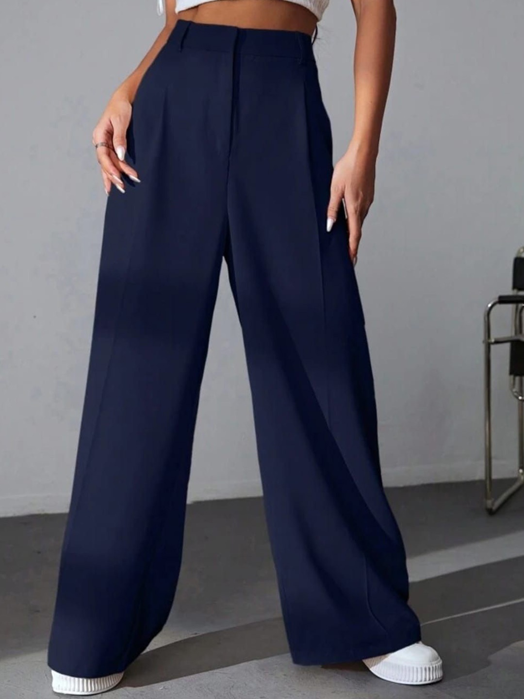 

Next One Women Navy Blue Pleated Korean Pants