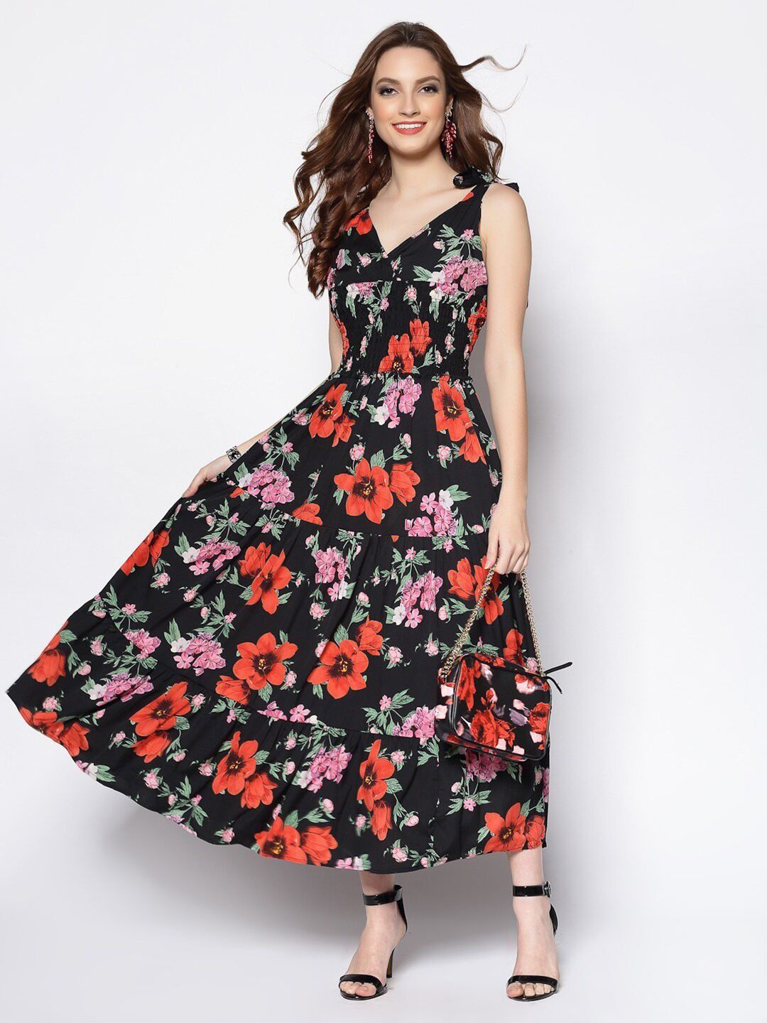 

Sera Floral Print Crepe Maxi Dress, Black