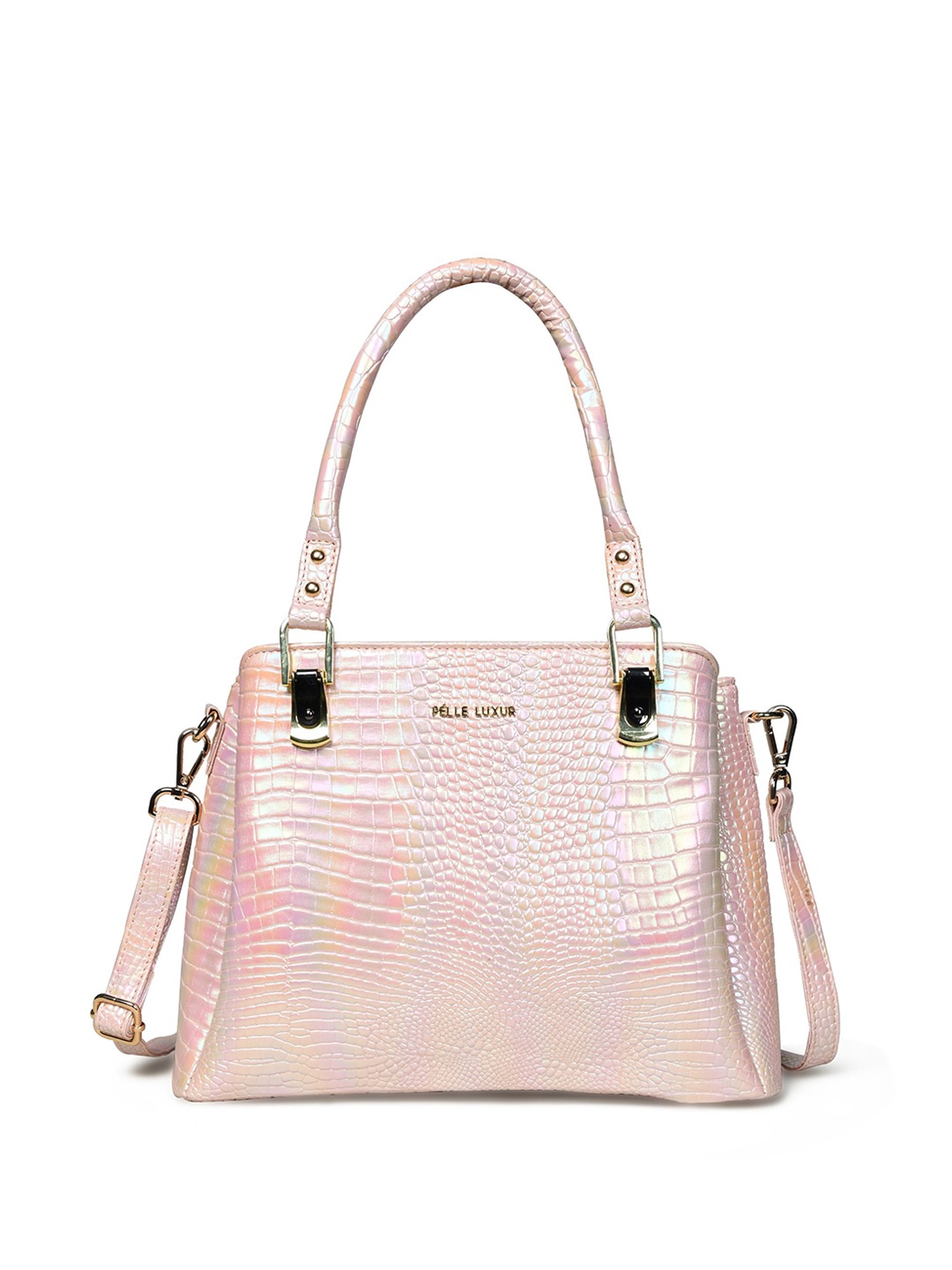 

PELLE LUXUR Textured PU Structured Shoulder Bag, Pink