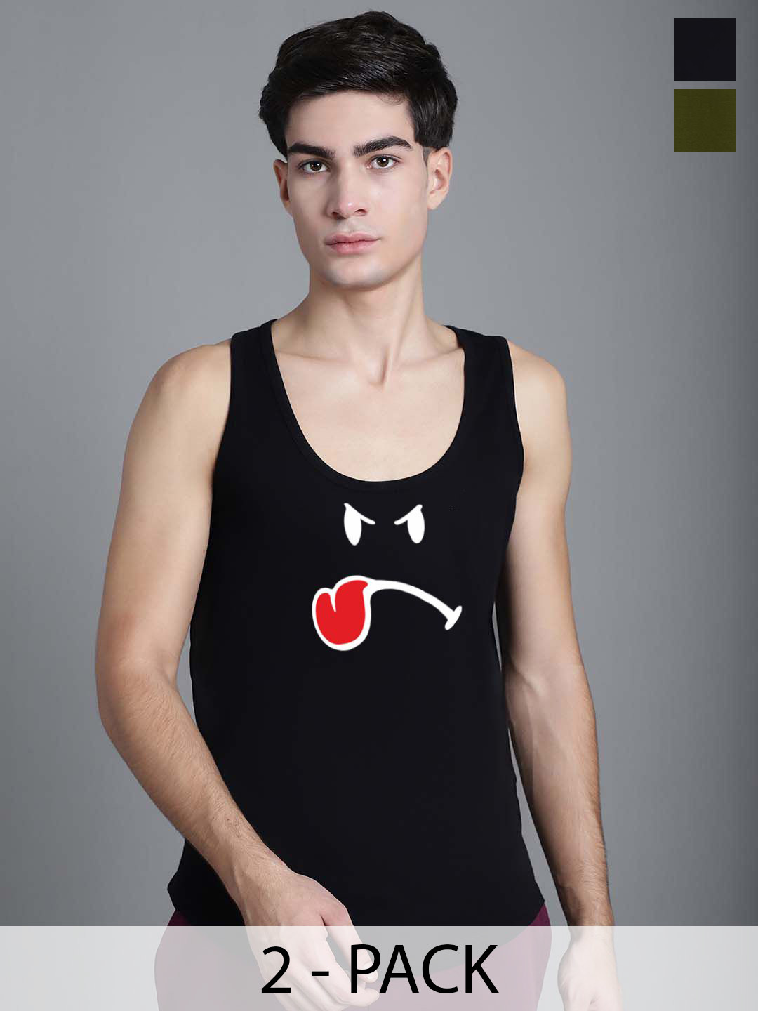 

FBAR Pack Of 2 Printed Innerwear Vests FBC604-01-FBC606-34, Black