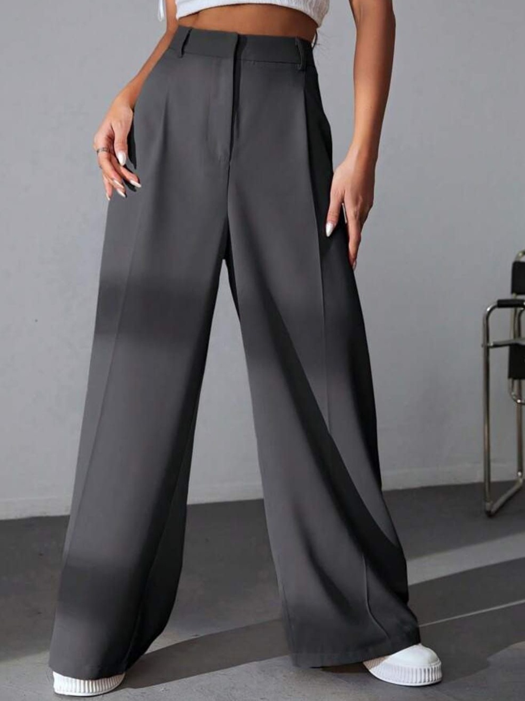 

Next One Women Grey Pleated Korean Pants