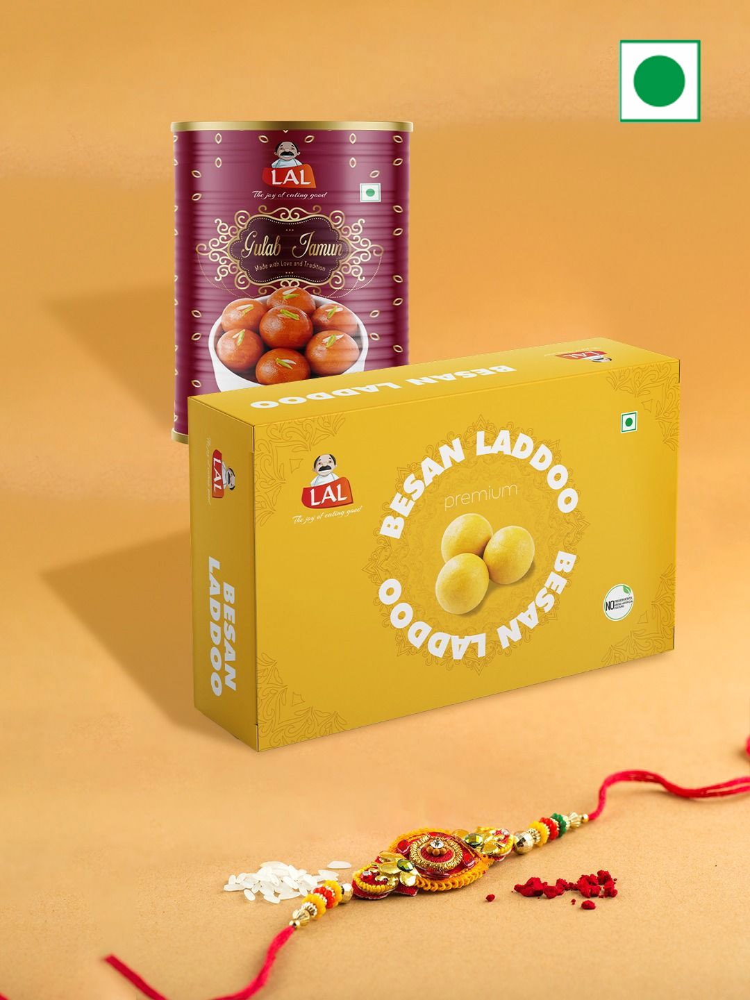 

LAL 1-Pc Rakhi With Gulab Jamun & Besan Laddoo Gifts, Purple