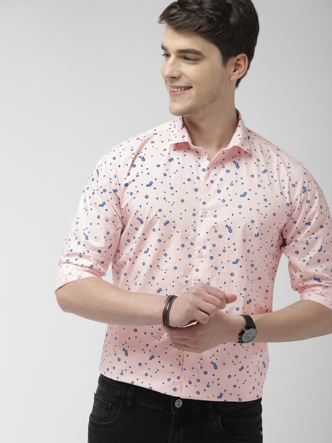Mast & Harbour Men Pink & Blue Printed Cotton Casual Shirt