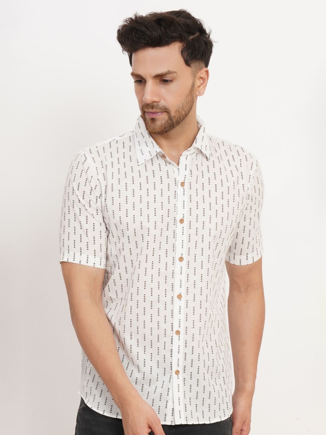 

COTLAND FASHION Men Classic Opaque Printed Casual Shirt, White