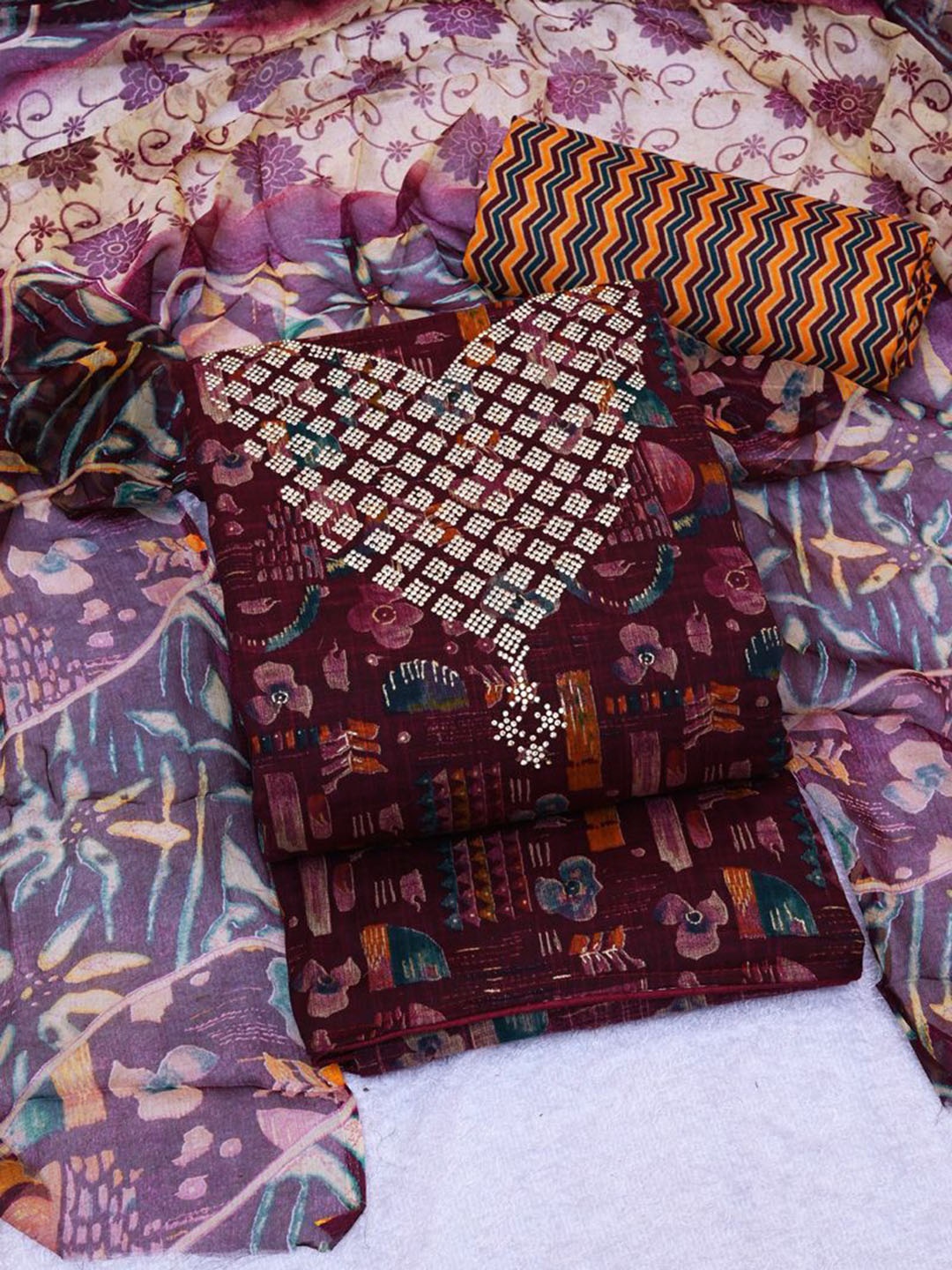 

ASISA Printed Unstitched Dress Material, Violet