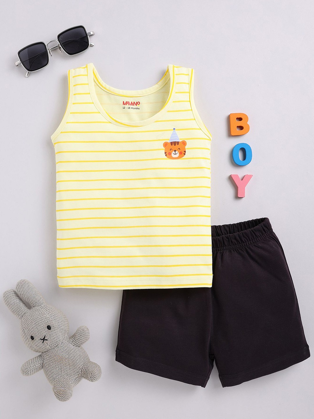 

MIMINO Boys Striped T-shirt with Shorts, Black