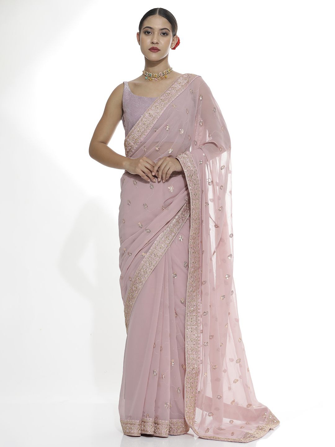 

Jaipur Kurti Embellished Sequinned Pure Georgette Saree, Pink