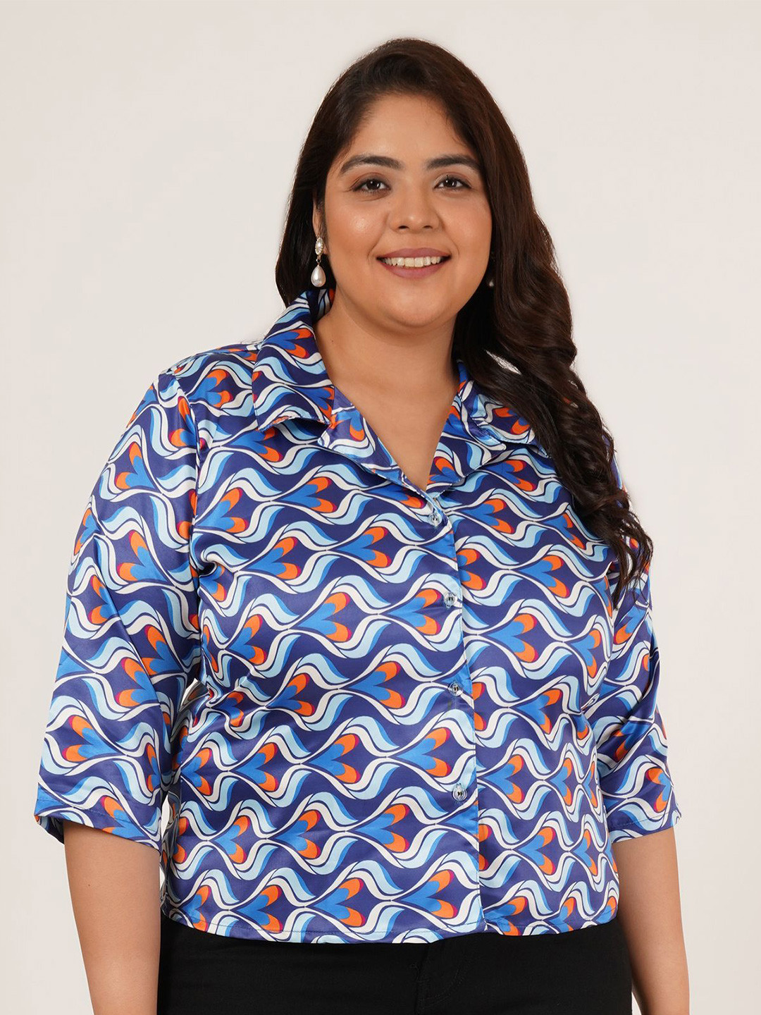 

Flambeur Geometric Print Satin Top, Multi