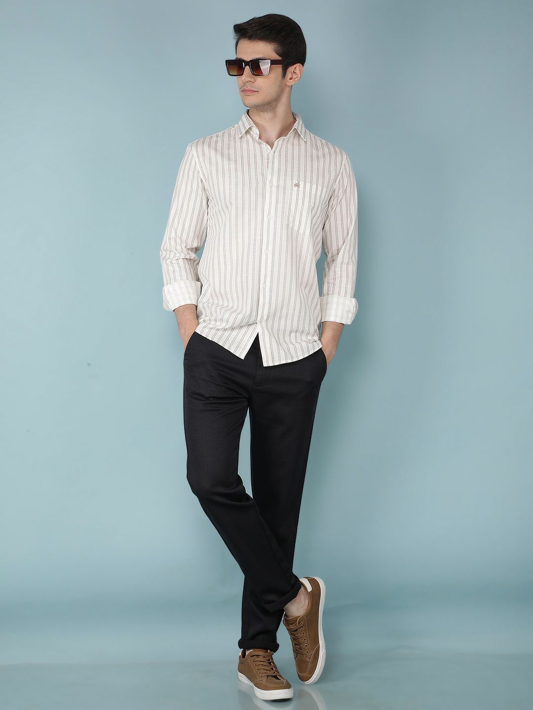 

Crimsoune Club Men Classic Slim Fit Opaque Striped Casual Shirt, Beige
