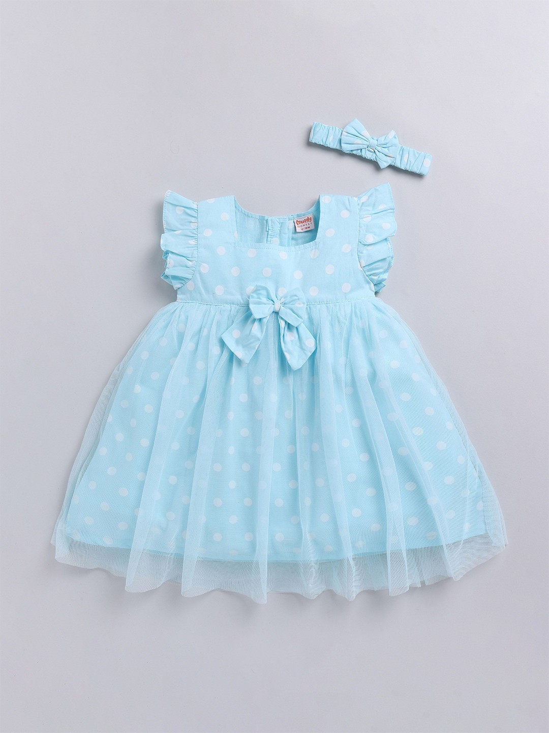 

SNUGGLY MONKEY Girls Polka Dot Empire Dress, Blue