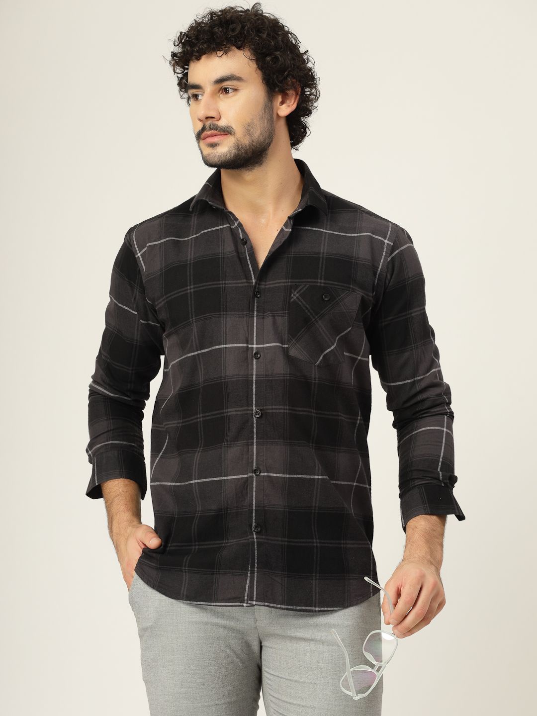 

JADEBERRY Men Classic Slim Fit Opaque Checked Casual Shirt, Grey