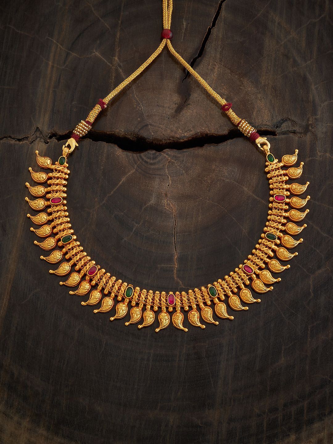 

Kushal's Fashion Jewellery 92.5 Sterling Silver Gold Plated Temple Stones Studded Necklace