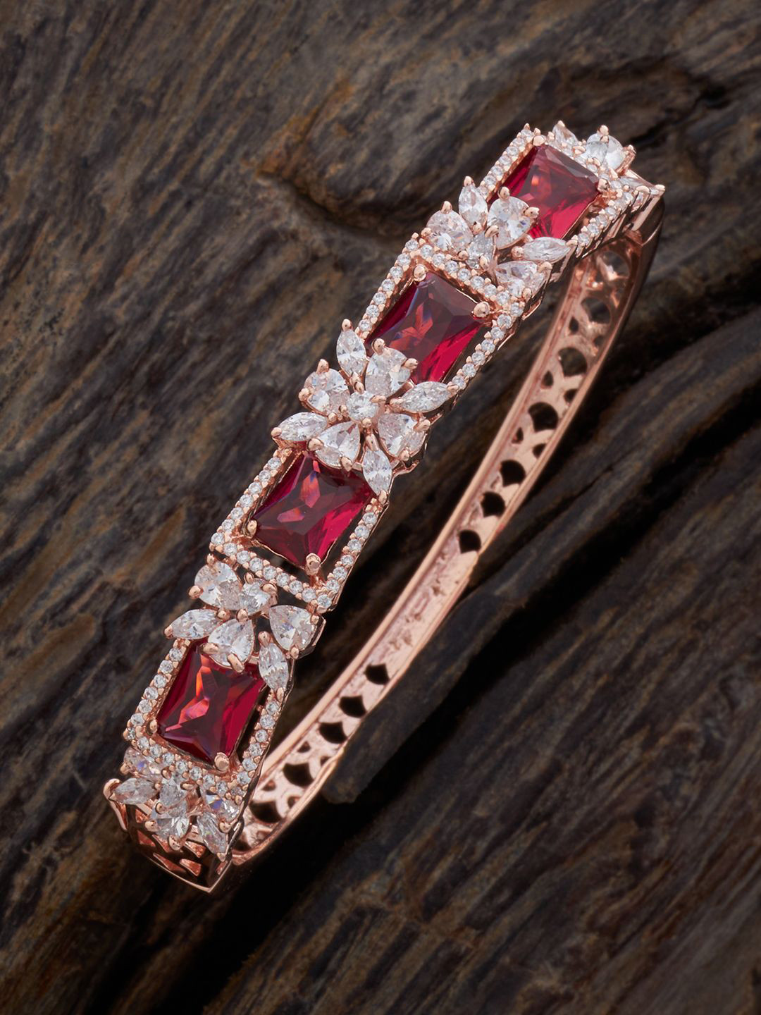 

Kushal's Fashion Jewellery Rose Gold Plated Cubic Zirconia Bangle Style Bracelet