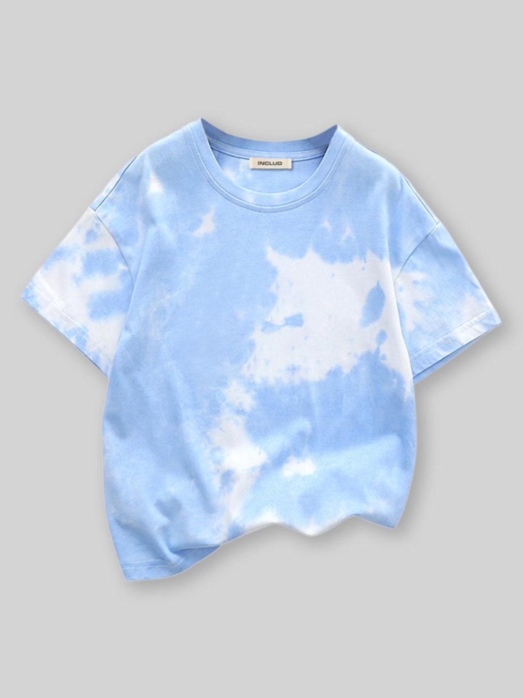 

INCLUD Boys Dyed Round Neck Cotton Oversized T-Shirt, Blue