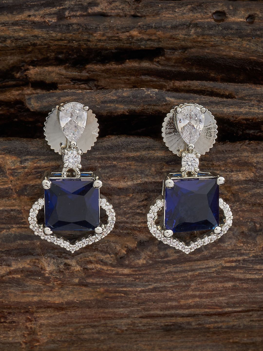 

Kushal's Fashion Jewellery Rhodium-Plated Cubic Zirconia Square Drop Earrings, Navy blue