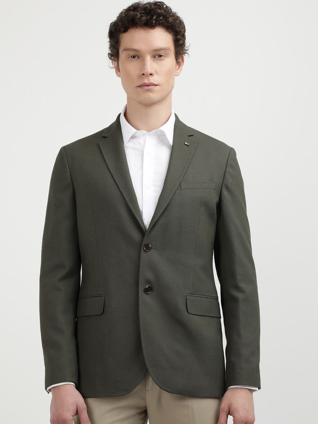 

Tommy Hilfiger Self Design Hilfiger Single-Breasted Blazers, Green