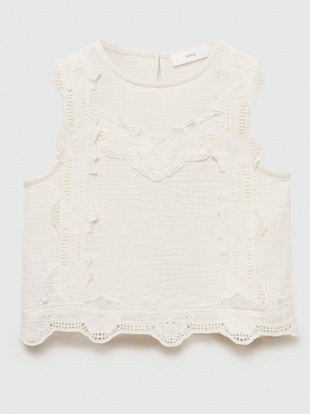 

Mango Kids Girls Pure Cotton Self Design Lace Detail Top, Off white