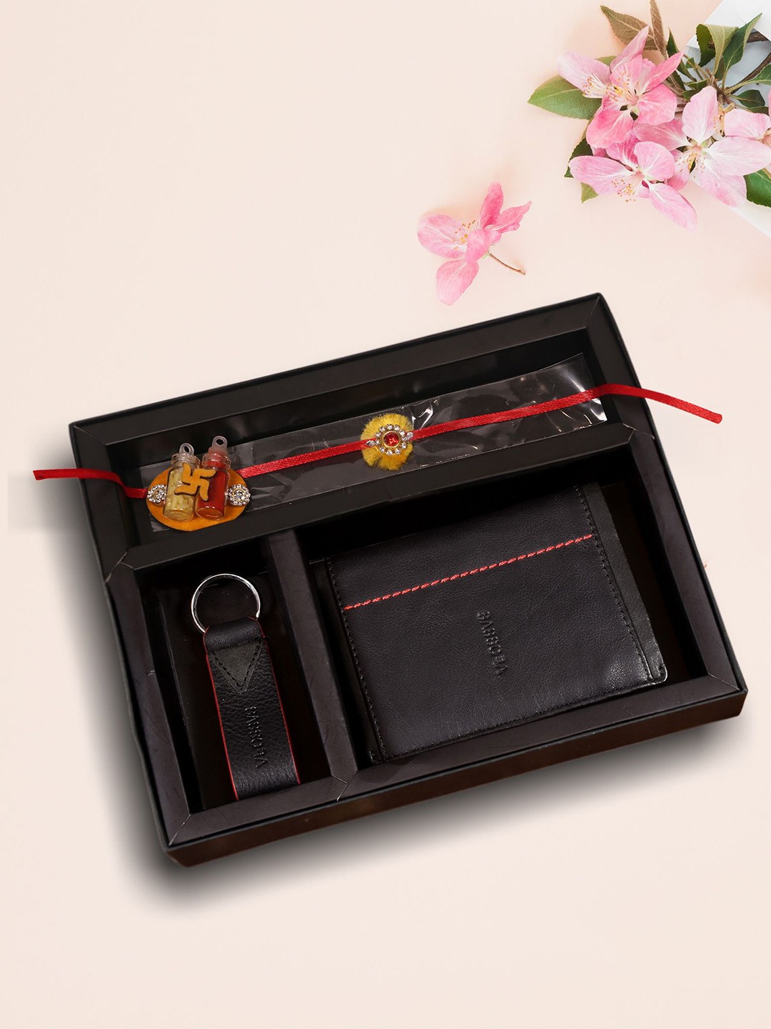 

Sassora 3Pc Wallet & Keychain Rakhi Gift Set, Black