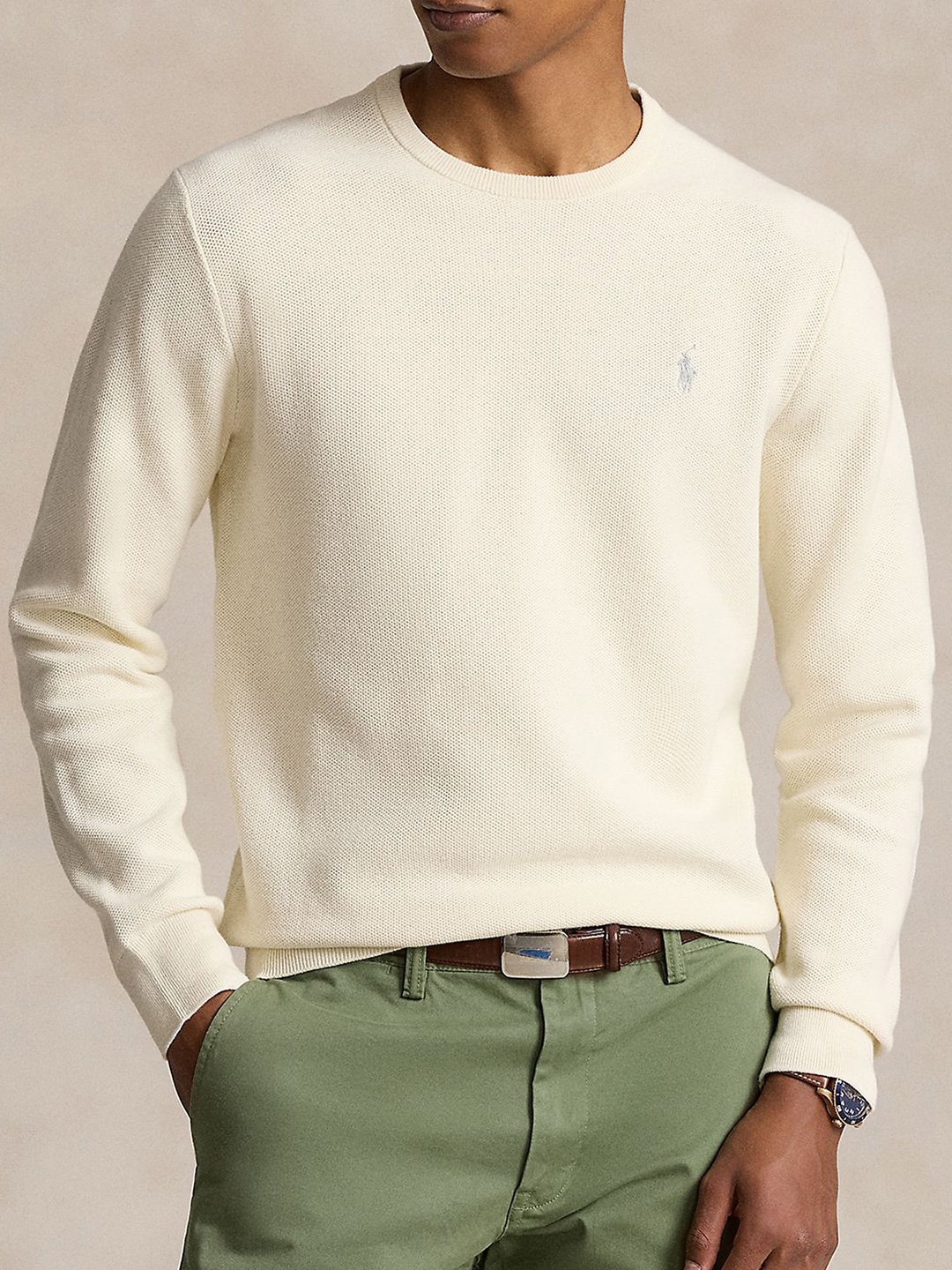 

Polo Ralph Lauren Textured Pure Cotton Crew Neck Sweater, White