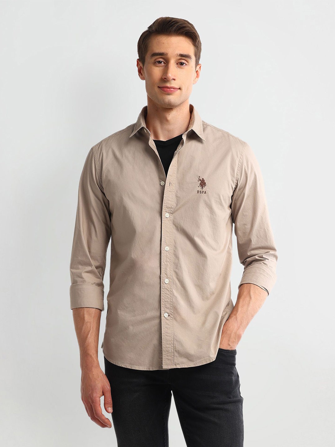 

U.S. Polo Assn. Denim Co. Men Classic Slim Fit Opaque Casual Shirt, Beige