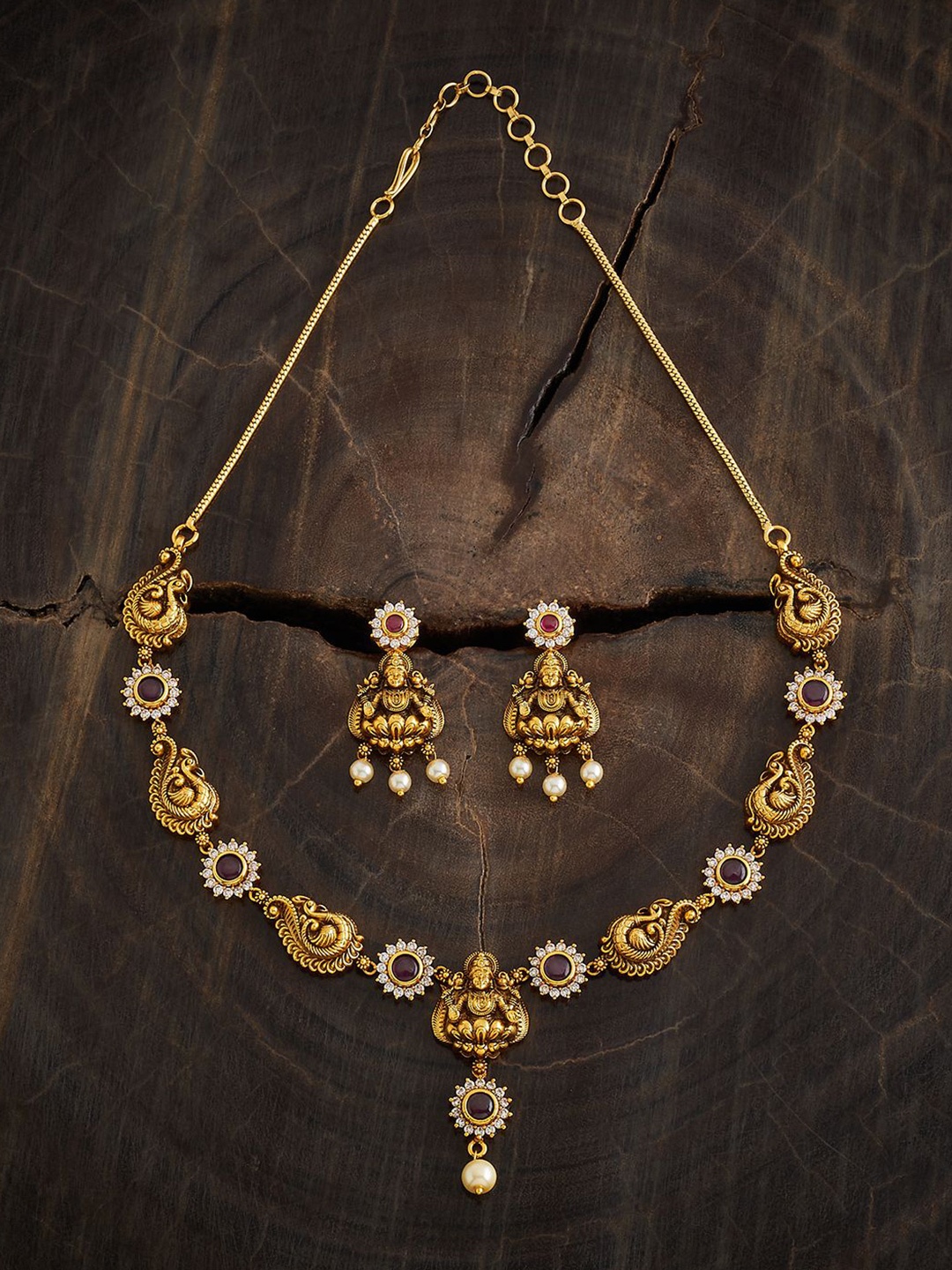 

Kushal's Fashion Jewellery Gold-Plated Beaded Antique Necklace and Earrings