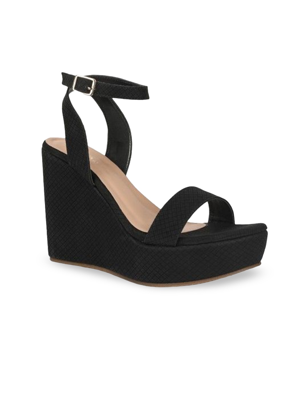 

VALIOSAA Wedge Heeled Sandals with Buckles, Black