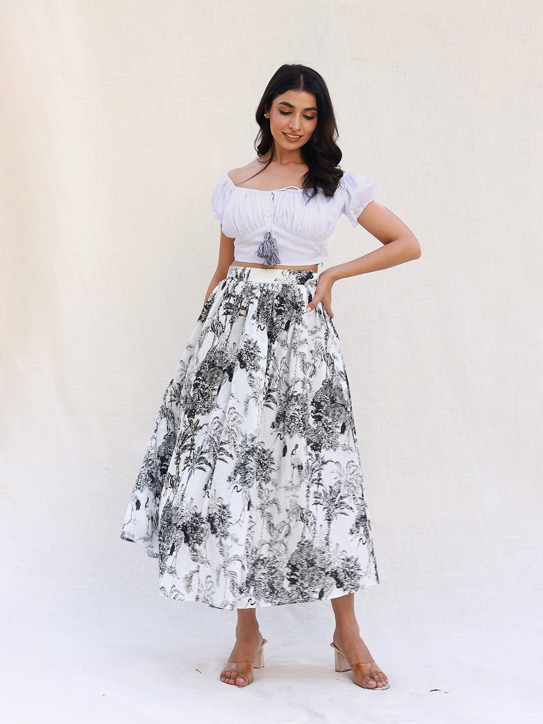 

MOONSTRUCK Floral Printed Fit & Flare Midi Dress, White
