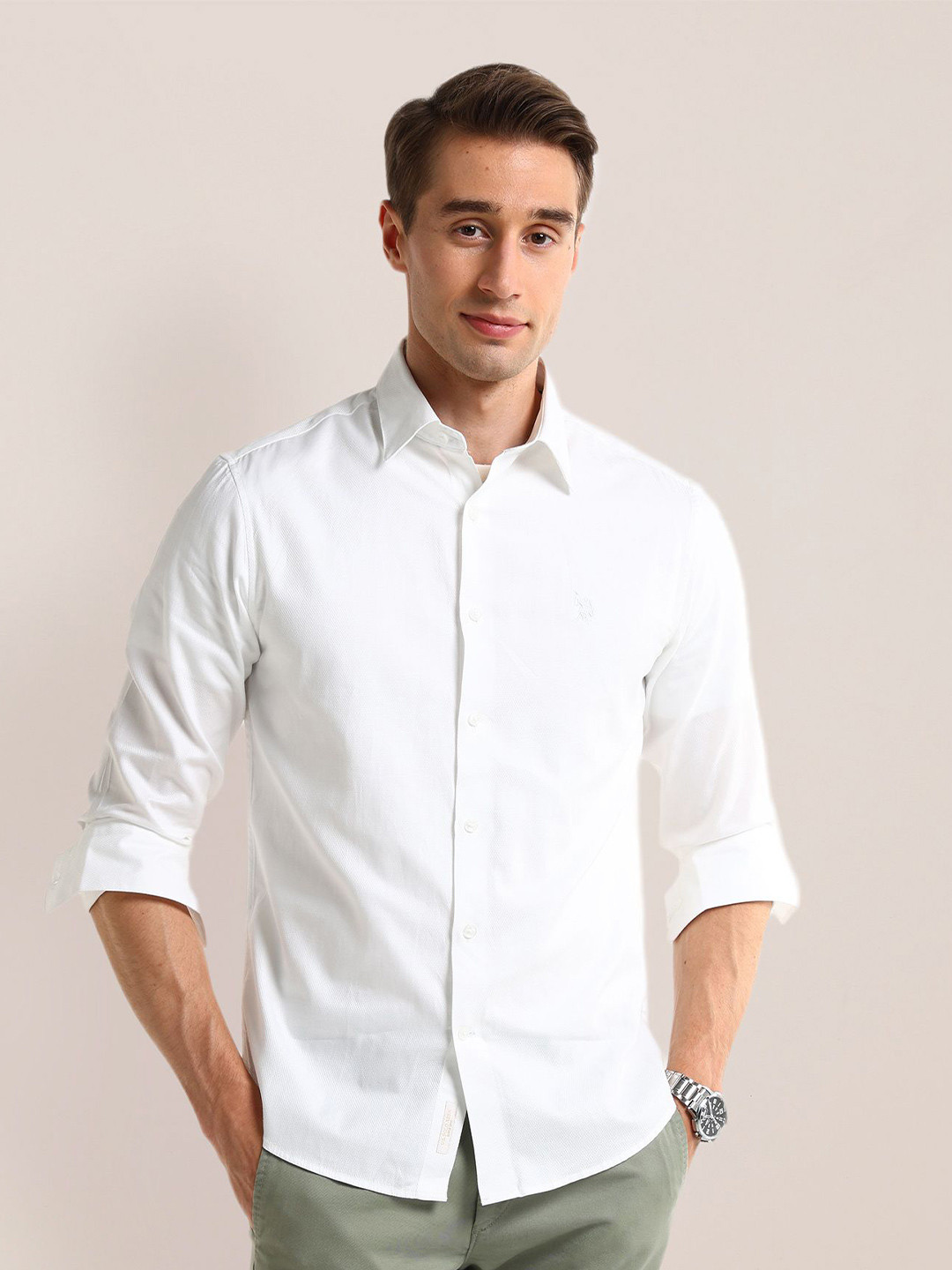 

U.S. Polo Assn. Men Classic Opaque Casual Shirt, White