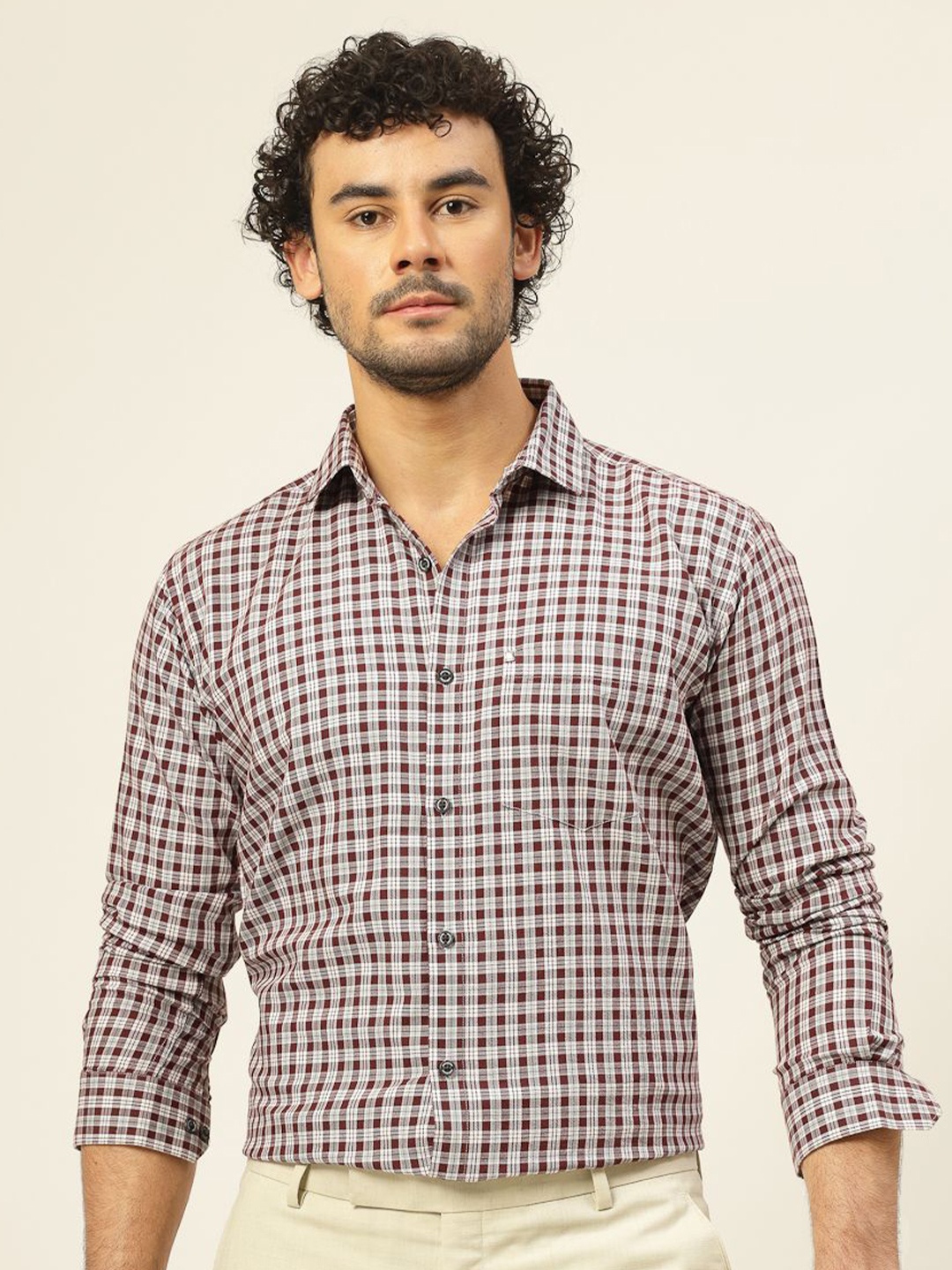 

JADEBERRY Men Classic Slim Fit Opaque Checked Casual Shirt, Burgundy