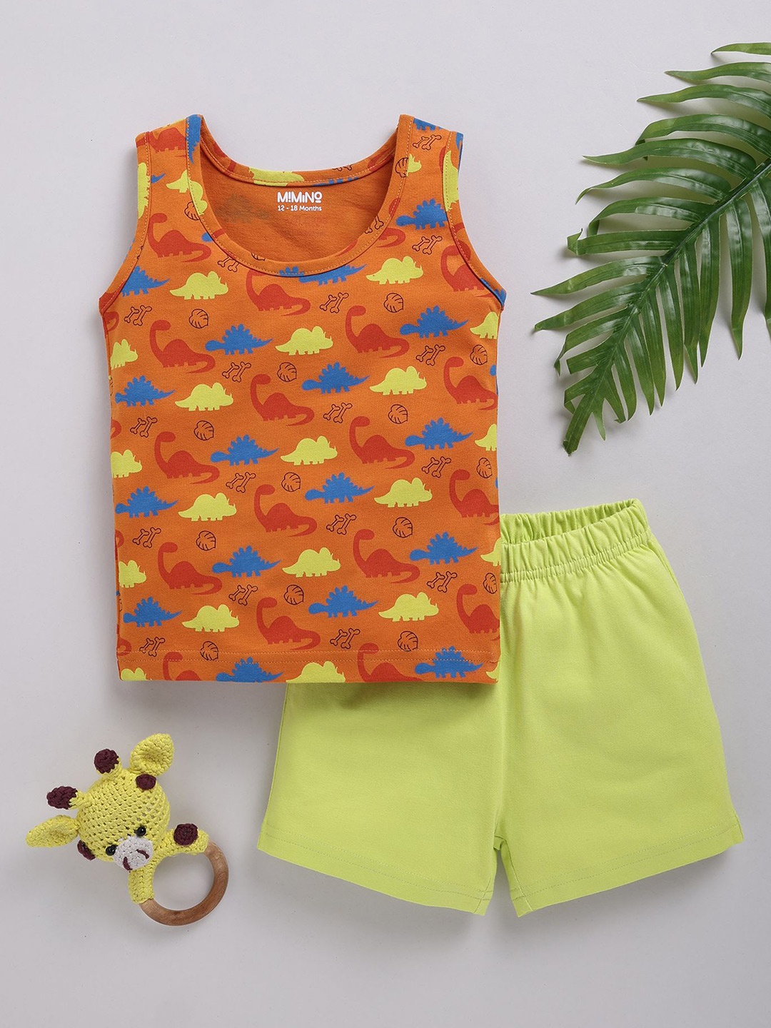 

MIMINO Boys Printed T-shirt with Shorts, Orange