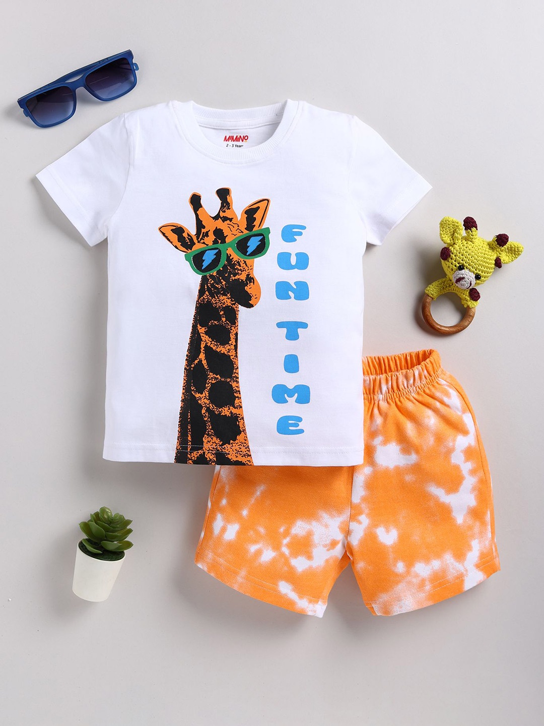 

MIMINO Boys Printed T-shirt with Shorts, White