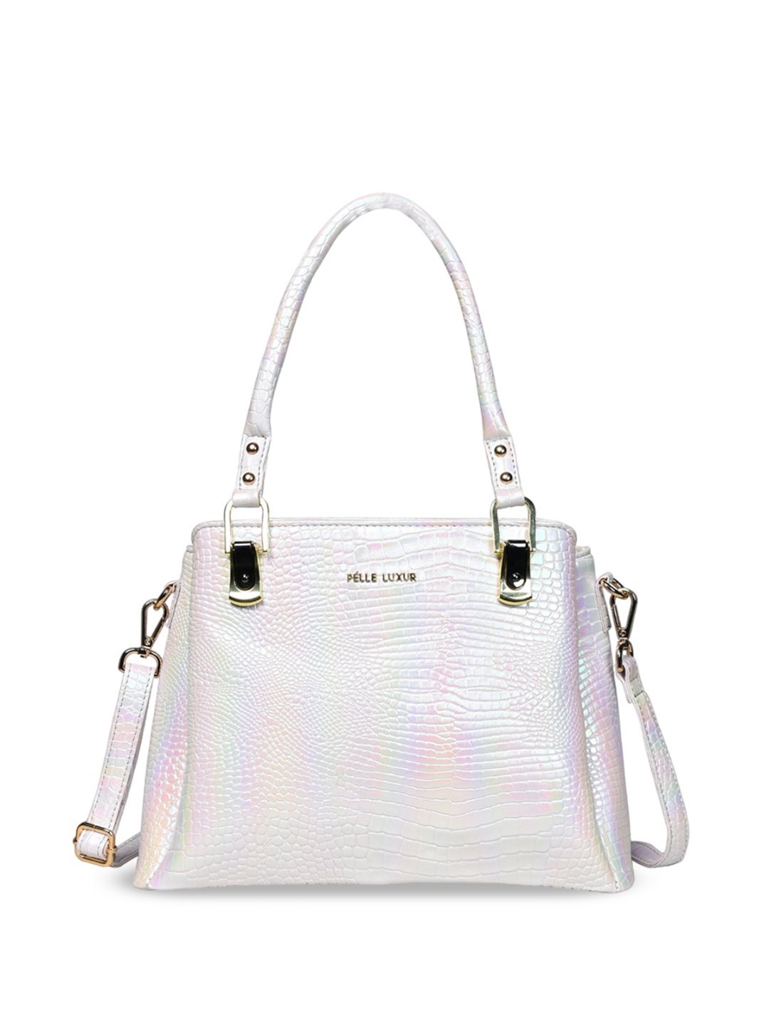 

PELLE LUXUR Textured PU Structured Shoulder Bag, White