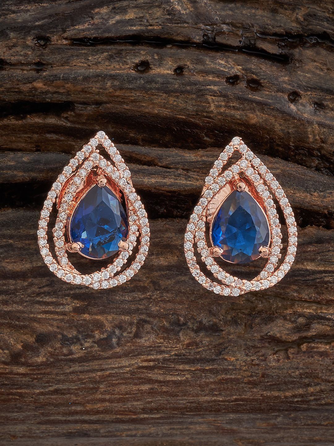 

Kushal's Fashion Jewellery Rose Gold-Plated Teardrop Shaped Cubic Zirconia Studs Earring, Blue