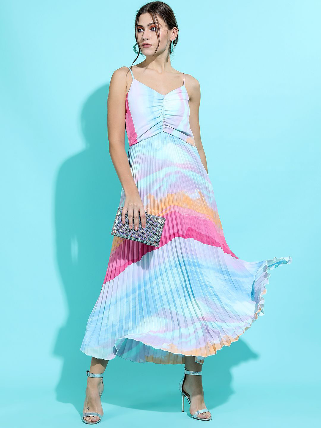 

Tokyo Talkies Tie and Dye Printed Shoulder Straps Maxi Dress, Blue