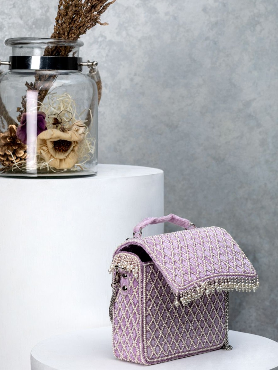 

EENA Embroidered Foldover Clutch, Lavender