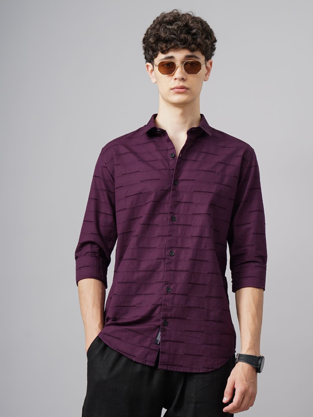 

PAUL STREET Men Smart Skinny Fit Horizontal Stripes Opaque Striped Casual Shirt, Maroon