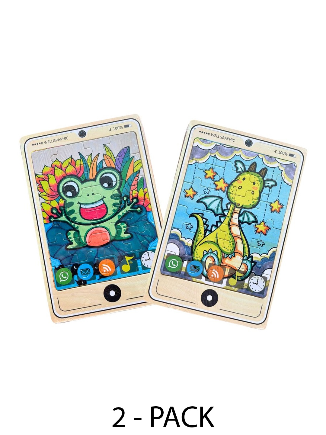 

BAESD Kids BPA Free Pack of 2 Mobile Phone Model Dinosaur & Frog Puzzle, Green