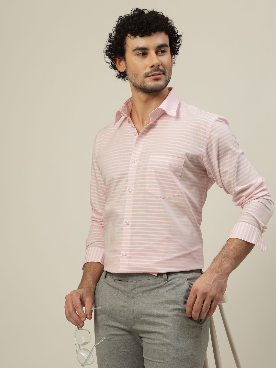 

JADEBERRY Men Classic Slim Fit Horizontal Stripes Opaque Striped Formal Shirt, Pink