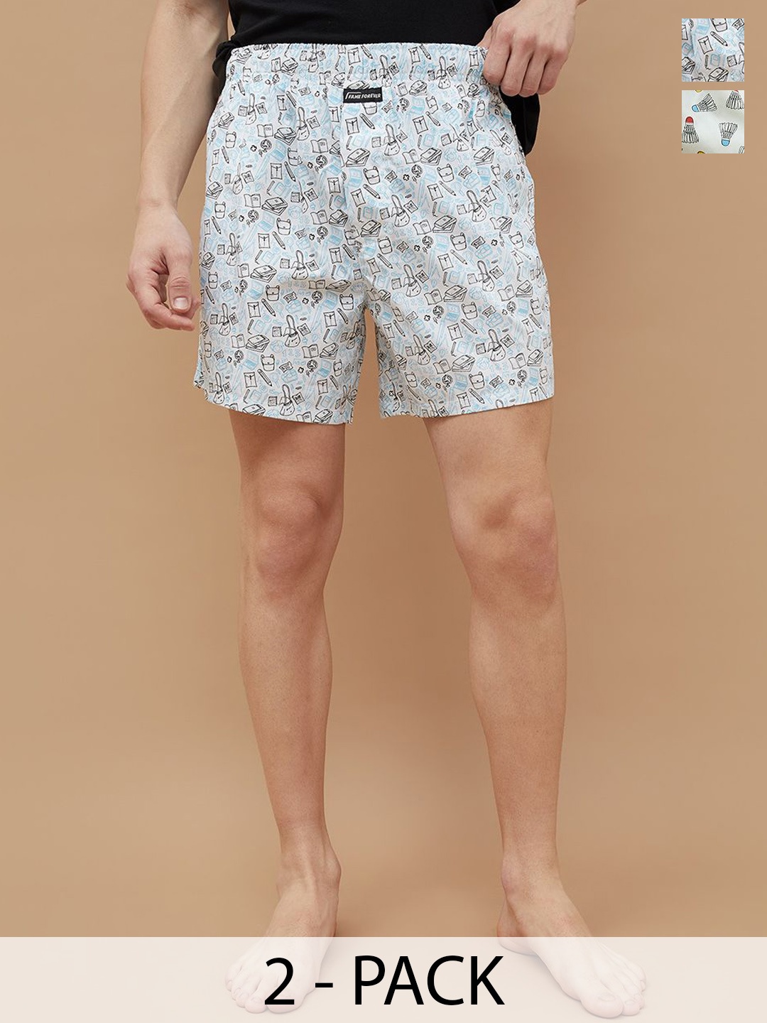 

Fame Forever by Lifestyle Pack Of 2 Printed Cotton Boxers 1000013713274-MULTI, White