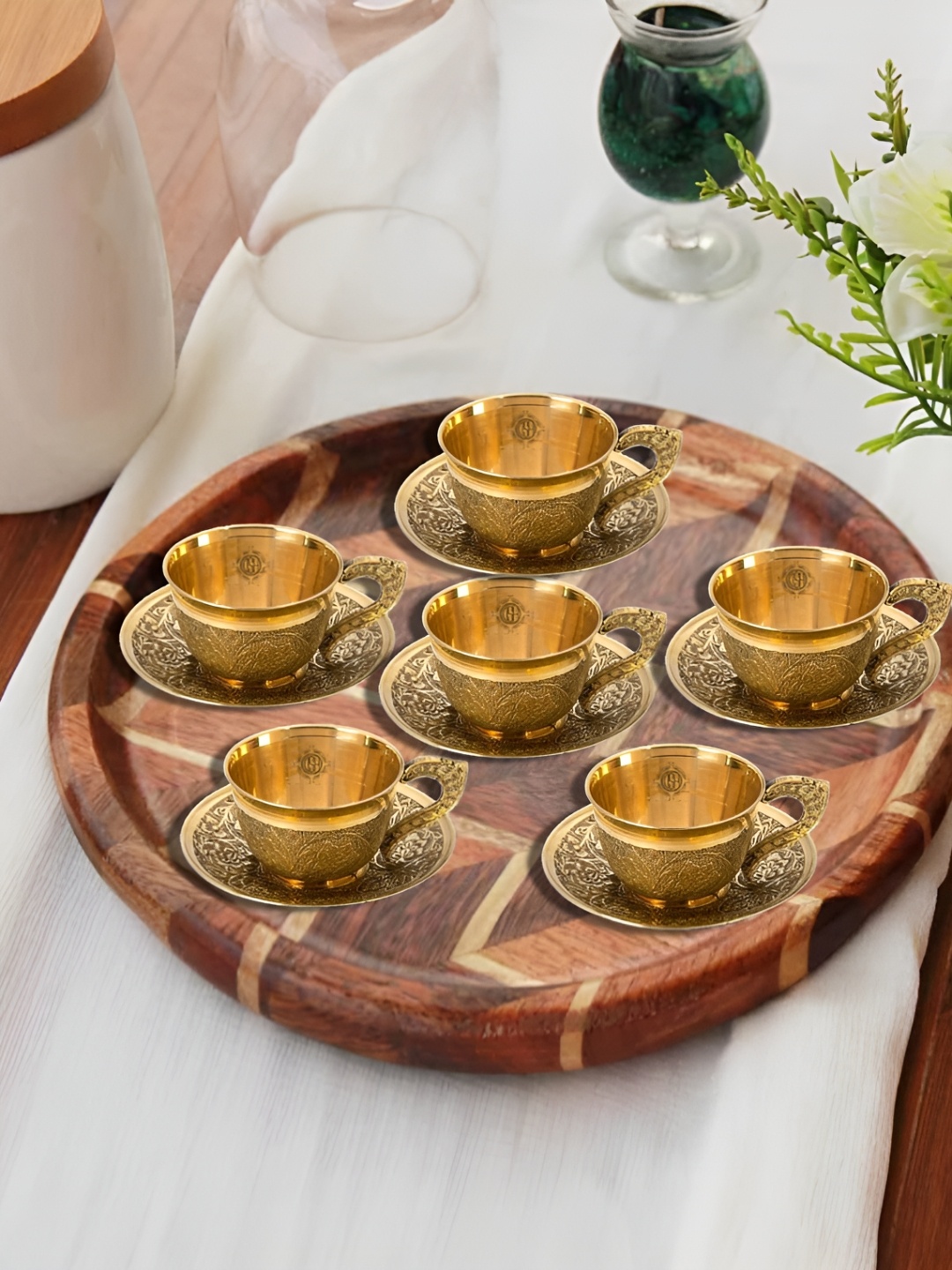 

DSH Crafting Your Curiosity GoldToned 6 Pieces Brass Tea Set 150 ml each, Gold