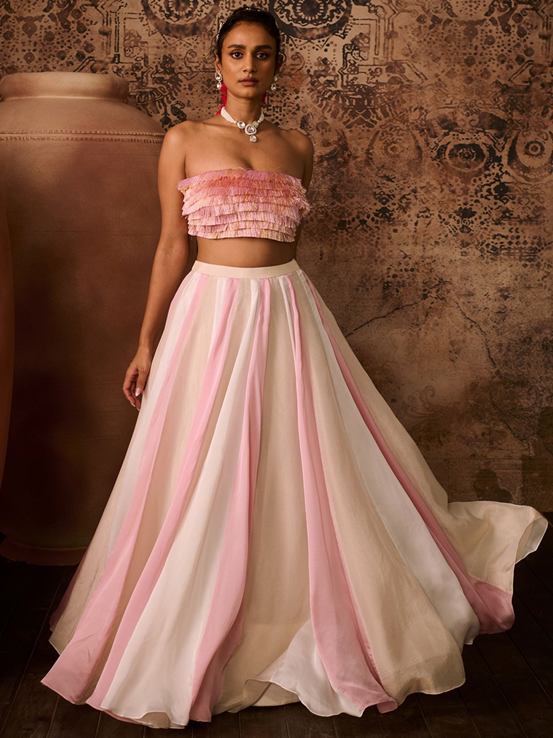 

Masumi Mewawalla Embroidered Top With Skirt Co-Ords, Pink