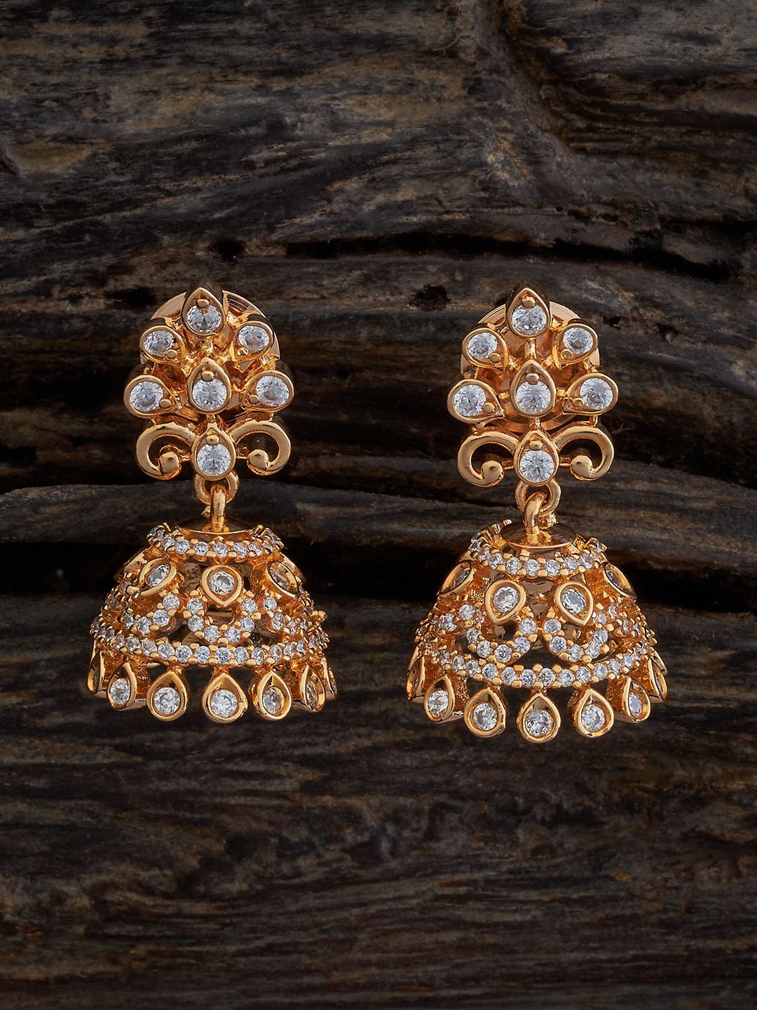

Kushal's Fashion Jewellery Gold-Plated Copper Cubic Zirconia Dome Shaped Jhumkas Earrings, White